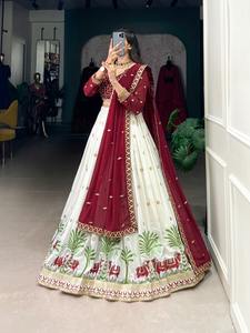 Lehenga paquistaní indio étnico tradicional con Choli hermosa tendencia pesada Georgette bordado hecho seda poliéster adultos - Product Image 6