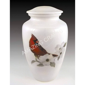 Urne funéraire en métal pour adulte, artisanale, avec motif de papillon blanc gravé, urne commémorative en aluminium - Product Image 2