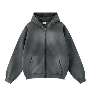 Nuevo elegante logotipo personalizado Puff & Impresión digital Invierno Unisex 100% algodón Heavyweight Zip-Up Sudadera con capucha de gran tamaño - Product Image 2