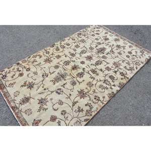 พรมขนสัตว์สีเบจ4.2x7ฟุตแบบคลาสสิกดีไซน์แบบตุรกีสำหรับห้องนั่งเล่นทางเข้าหรือด้านหลังเป็นยางใหม่ - Product Image 2