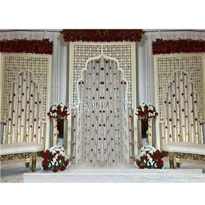 ฉากหลังงานแต่งงานดีไซน์พิเศษ รูปทรงวงรี ฉากหลังเวทีงานแต่งงานแบบราชวงศ์ แผงฉากหลังธีมโรมัน โครงไฟเบอร์สำหรับเวที - Product Image 6