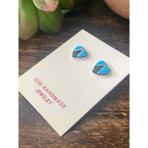 Rose Bowami <b>Turquoise</b> & Multi-Color Stone Heart <b>Stud</b> <b>Earrings</b> with Sterling Silver Inlay for Gift Occasions - Product Image 4