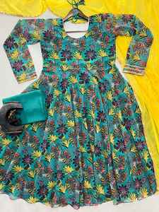 Costume de styliste imprimé SALWAR et MOTI travail dupata lancé robe de soirée imprimé FLORAL vêtements fantaisie entièrement cousus - Product Image 2