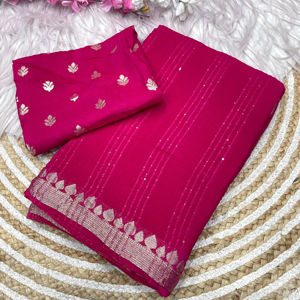 Diseñador indio tradicional Rosa nuevo hermoso Zari tejido Chinon Saree con blusa elegante mujeres fiestas moda india - Product Image 1