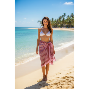 Bagru Block Print Floral Pink Cotton <b>Sarong</b> <b>Beach</b> <b>Wrap</b> Pareo - Product Image 1
