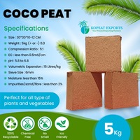 KOPEAT Bloc de tourbe de coco 5 kg – Brique de coco compressée de haute qualité, écologique, pH 5.8-6.8, certifiée ISO pour l'agriculture hydroponique
