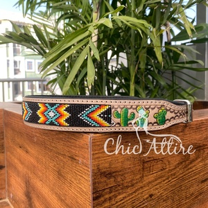 Vente en gros 2024 collier de chien perlé en cuir usiné à la main robuste formation réglable en cuir véritable colliers de chien de haute qualité - Product Image 1