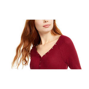 Maglietta Henley in Maglia Waffle Ultra Flirt per Ragazze, Rossa Taglia Media con Decorazione a Bottoni e Motivo a Righe Stampato per la Primavera - Product Image 2