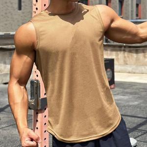 Débardeur en polyester de haute qualité pour hommes taille plus personnalisée couleur unie vente en gros de musculation vêtements de sport à séchage rapide avec logo imprimé personnalisé - Product Image 4