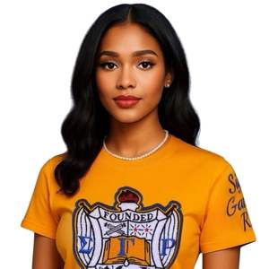 Sgrho SHIELD chenille เสื้อยืด Greek Sorority เสื้อปักโลโก้ทองเสื้อยืดผ้าฝ้ายพรีเมี่ยมสวมใส่สไตล์วิทยาลัย - Product Image 3