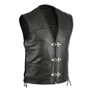 Gilet en cuir véritable pour motards OEM avec plusieurs poches - Product Image 3