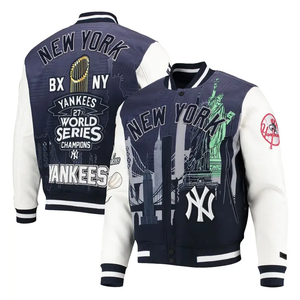 Blouson d'hiver chauffant pour homme en polaire OEM, triple boutonnage, manches en coton, style vintage baseball bomber Letterman, imperméable - Product Image 3
