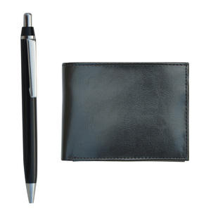 Best Price Men's <b>Cool</b> Genuine Leather Billfold <b>Wallet</b> Bifold with Metal Pen Small Business Gift Set - Product Image 1