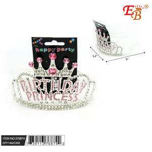 Corona Rosa de Aleación EB de 5.2 Pulgadas con Pedrería, Tiara para Fiesta de Cumpleaños, Accesorio para el Cabello, Joyería - Product Image 1