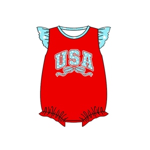 Đặt hàng trước bộ đồ liền thân ngủ cho bé gái sơ sinh, tay bồng, thiết kế theo yêu cầu OEM, chủ đề ngày 4 tháng 7 của Mỹ, chất liệu mềm mại, co giãn, thời trang, kiểu dáng boutique. - Product Image 2