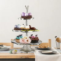 Support à gâteau en aluminium de luxe à 2 niveaux, blanc et or, plateau de présentation de desserts floraux en métal, plateau de service, décoration de la maison, cadeau