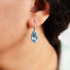 Pendientes de Plata de Ley 925 con Forma de Lágrima, Hechos a Mano, con Topacio Azul, Diseño Único, para Regalo de Compromiso para Mujer - Product Image 1