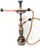 Chicha Farida Megahid de Luxe Égyptienne, en Laiton Massif Gravé à la Main, Type Courbé, Ensemble Complet Laqué, Taille Moyenne 65cm