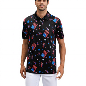 Chemise décontractée pour homme à manches courtes, imprimé numérique patriotique, bleu, rouge, blanc, étoiles et drapeaux, respirante, tricotée, 180g, 100% polyester - Product Image 3