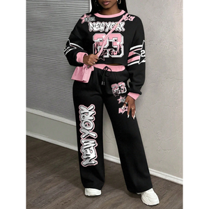 Survêtement en coton molletonné uni pour femmes, taille moyenne, grande taille, vêtements de rue d'hiver, teinture unie avec broderie, vente en gros OEM - Product Image 1