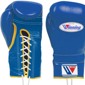 Gants de boxe à lacets Winning Bleu Or Cuir véritable de qualité supérieure Gants de boxe professionnels pour l'entraînement et la compétition 8oz - Product Image 2