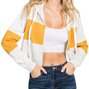 Sudaderas con capucha de buena calidad para mujer Sudadera con capucha informal de gimnasio recortada con cremallera sólida para mujer Hombro caído Tejido ecológico - Product Image 4