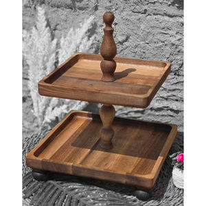 Support de service à 2 étages en bois attrayant, support à gâteaux en bois blanc pour cupcakes et desserts avec poignée pour accessoires de cuisine - Product Image 6