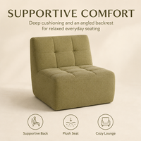 Fauteuil lounge moderne trois places en tissu doux capitonné, design minimaliste, fauteuil d'appoint confortable, modulaire en forme de L pour hôtel