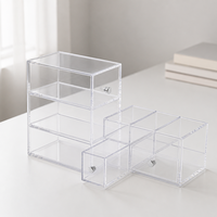 Boîte de rangement de bureau en acrylique transparent personnalisée avec compartiments pour cosmétiques et papeterie