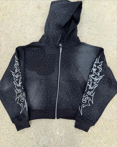 Hip Hop Streetwear French Sparkling Crystal Rhinestone Faded Acid Stone Washed Vintage Acid Wash Rhinestone Sweatshirt Hoodie - Product Image 6