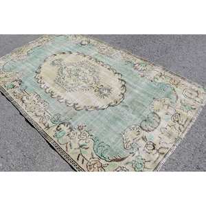 Tapis turc vintage 5.2 x 8.5ft vert beige laine Patchwork Design support en Latex pour la maison vivant chevet style rectangulaire-Tabriz - Product Image 4