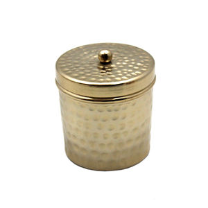 Boîte de rangement de forme ronde en métal de fer de conception martelée avec couvercle fini or pour les ustensiles de cuisine à la maison et la boîte de rangement de table - Product Image 1