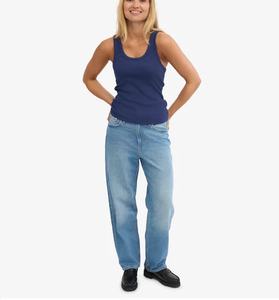 เสื้อกล้ามผ้าฝ้าย100% ถักลายลำลองสำหรับผู้หญิงเสื้อกล้ามโลโก้ตามสั่งสีฟ้าทะเลสีทึบ - Product Image 4