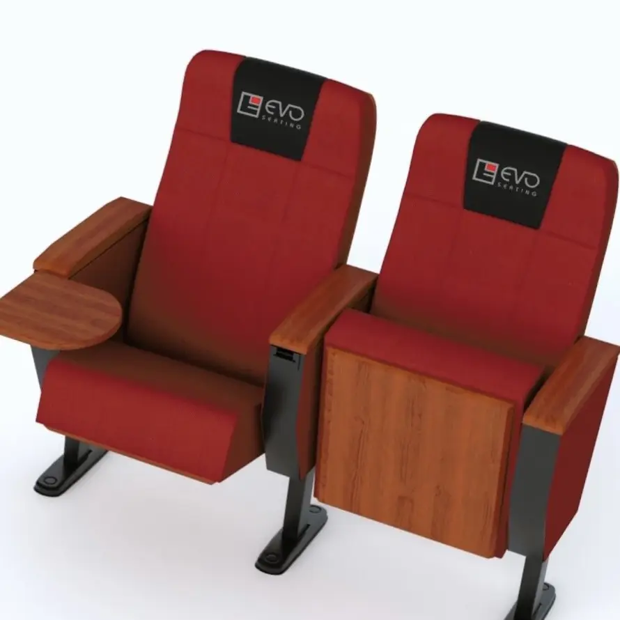 Cadeira de cinema personalizada EVO7604B moderna cadeira de auditório de madeira com tecido para teatro por atacado para salas escolas feita no Vietnã