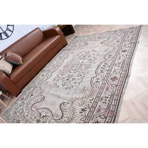 Tapis vintage, grand tapis turc de 6,1 x 9,2 pieds, tapis en laine Ikat gris brun - Product Image 4