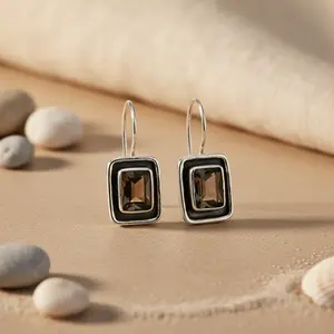 Boucles d'oreilles pendantes en argent 925 plaqué or 18 carats avec quartz fumé pour femmes, bijoux de mariage avec pierre principale en perle et diamant, finition dorée - Product Image 3