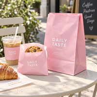 Sacs en papier kraft biodégradables roses personnalisés avec logo, résistants à la graisse, pour mini-beignets, biscuits et chocolats – Vente chaude