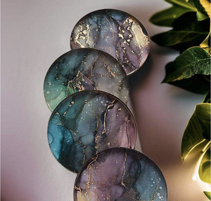 Handmade Eco-Friendly Modern Model Angel Resin <b>Coaster</b> Set Luxury Geode Agate with <b>Gold</b> Flakes Glitter or Dried Flowers - Product Image 1