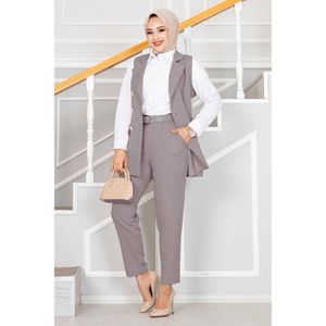 Collar de pañuelo Chaleco Hijab detallado Conjunto de 2 piezas Gris claro - Product Image 5