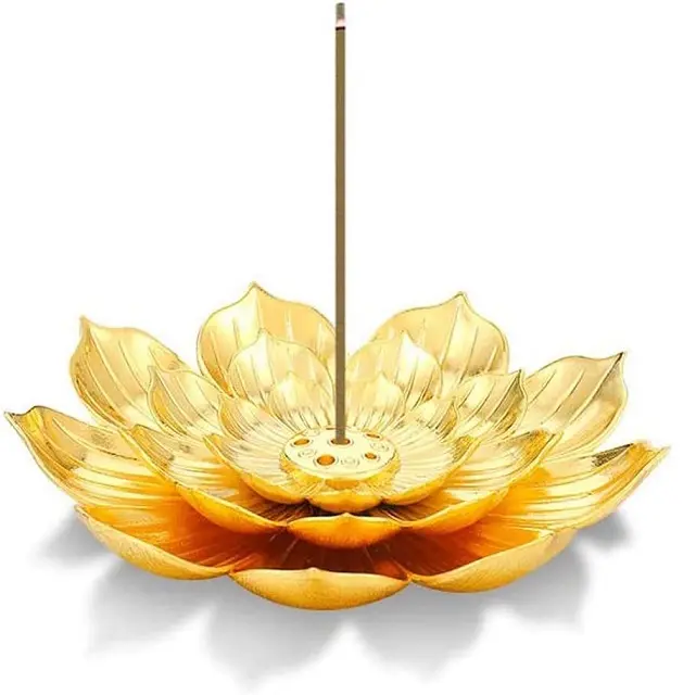 Nuovo tradizionale bastoncino di incenso in metallo porta incenso profumato piatto a forma di fiore dorato bruciatore di cenere per l'home office