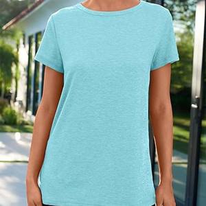 Camisetas de Punto Ligeras de Manga Corta con Cuello Redondo para Mujer, Ecológicas, a la Moda, Lisas, Teñidas, con Estampado Digital, de Secado Rápido - Product Image 2