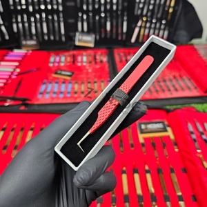 Extensions de cils de vente chaude pince à épiler à pointe de fibre acier durable poudre rouge brillante enduite par Zonedge - Product Image 4
