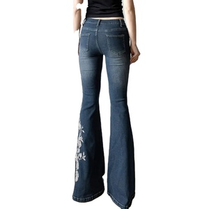 Jeans évasés taille haute pour femmes, en polyester et coton, respirants, séchage rapide, pantalon décontracté et tendance - Product Image 1