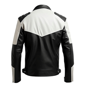 Men's Slim Fit Green & White Genuine Faux Leather Motorbike Jacket with CE Armors Lightweight Winter Motorcycle Jacket by Custom - Product Image 4