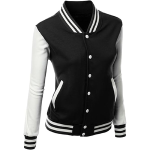 <b>Men</b> Classic Black and <b>White</b> Varsity <b>Jacket</b> Minimalist Two Tone Letterman Bomber with Striped Trim - Product Image 3