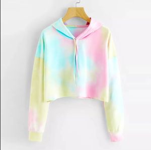 เสื้อครอปมัดย้อมสำหรับผู้หญิงเสื้อมีฮู้ดแขนยาวระบายอากาศได้ดีเสื้อฮู้ดมัดย้อมมีสีและโลโก้ตามสั่ง - Product Image 3