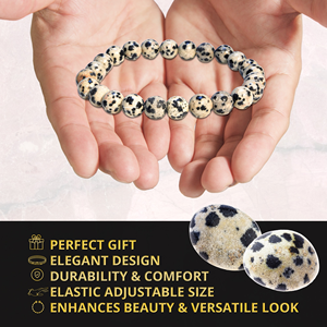 Shrekha Creations Bulk 8mm Natural Dalmatian Jasper Gemstone Genuine Semi-Precious <b>Healing</b> <b>Crystal</b> <b>Bracelets</b> Women Men Polished - Product Image 6