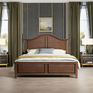 Lit à baldaquin en acajou massif de style traditionnel Queen-Size avec pied bas pour meubles de chambre et meubles de maison - Product Image 3