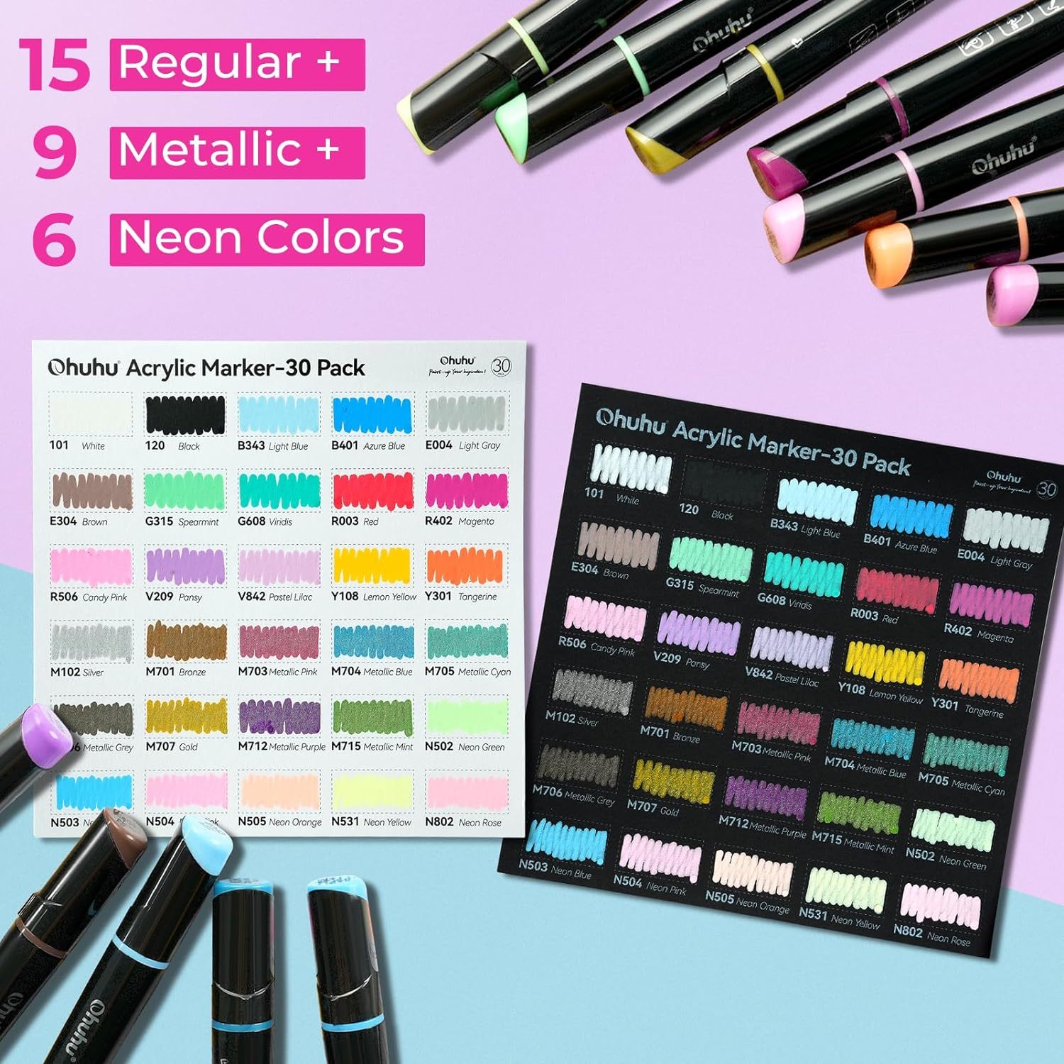Ohuhu 30 Colors Acrylic Markers - Perfect for Rock Painting