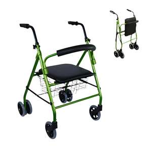 Green Prado Mobiclinic Folding <b>Walker</b> with Seat and Backrest Aluminum Basket Rehabilitation Therapy Supplies <b>for</b> <b>Elderly</b> - Product Image 2